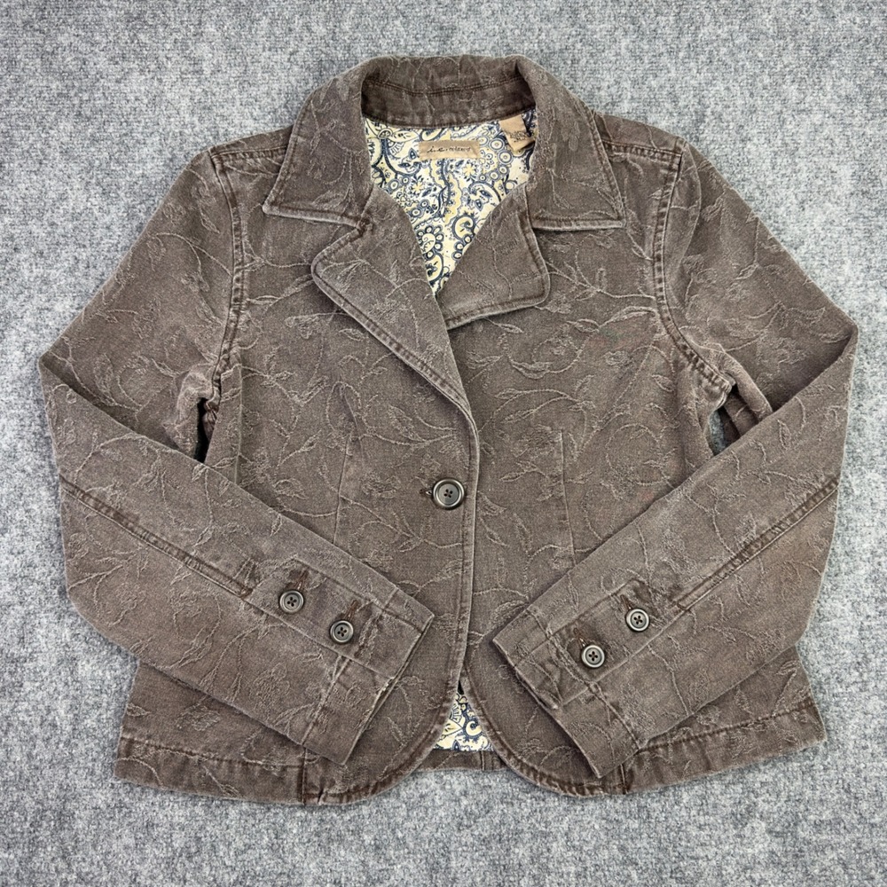 i.e. relaxed Blazer Jacket Womens M‎ Brown Embossed Floral Boho Whimsigoth Y2K
